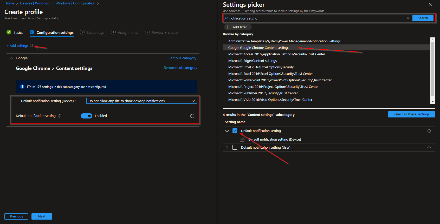 Configuring Chrome default notification setting in Intune